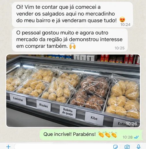 Aluna conta no WhatsApp que começou a vender no mercadinho do bairro e já vendeu quase tudo