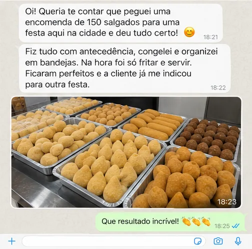 Aluna conta que atendeu uma encomenda de 150 salgados para uma festa e foi indicada para outra