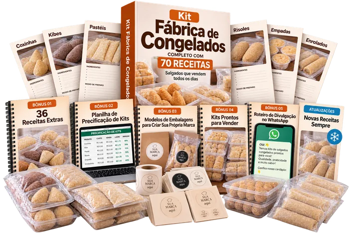 Kit Fábrica de Congelados completo com 70 receitas e os 5 bônus